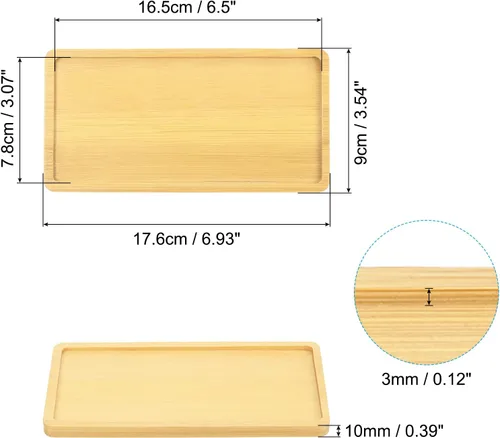 Vista 2 de PATIKIL Platillo para macetas de 7 x 3.5 pulgadas, paquete de 2 bandejas rectangulares de bambú para goteo de flores para el hogar e interiores