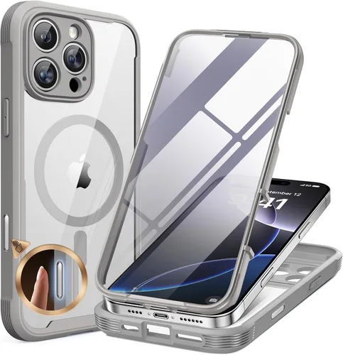 Vista 238 de Miracase - Funda magnética para iPhone 13 Pro Max de 6.7 pulgadas (compatible con MagSafe), transparente, completo, protector de pantalla de vidrio