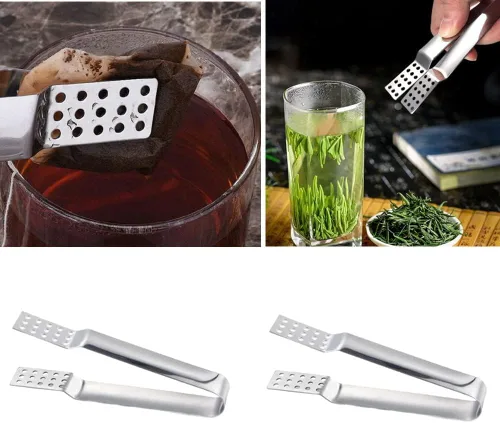 Vista 4 de Paquete de 2 exprimidores de bolsas de té de acero inoxidable, pinzas para bolsa de té de cocina, infusor de té de hierbas, soporte para bolsa
