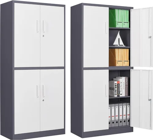 Vista 14 de Letaya Armarios de Almacenamiento de Metal con Cerradura, Pequeños Armarios de Acero con 2 Puertas y Estantes Ajustables para Hogar, Oficina, Negro