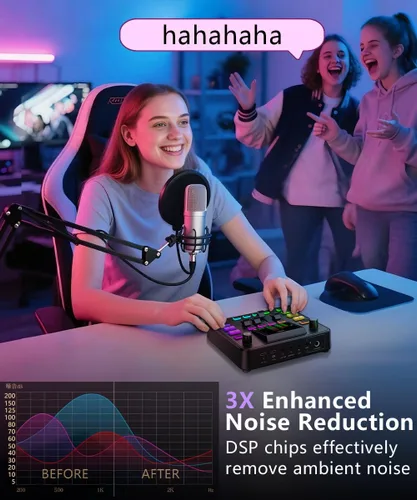 Vista 6 de PUPGSIS - Mezclador de audio para juegos, interfaz de audio para PC, interfaz de micrófono dinámico TRS de 1/4 pulgadas, tablero de sonido