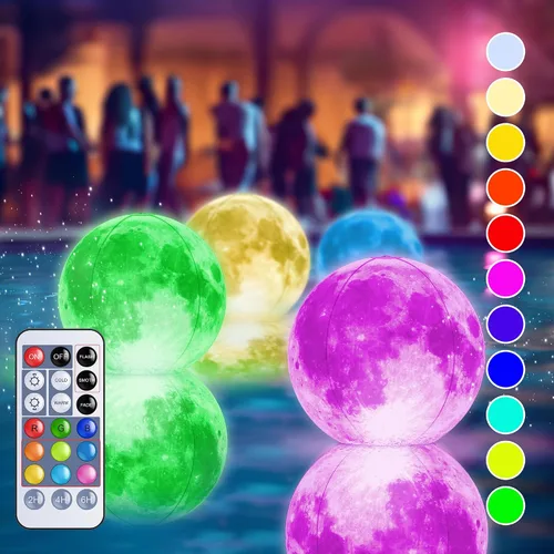 Vista 13 de TIALLY Luces Flotantes de Piscina Luna Llena - Luces de Piscina de 14" que Flotan con Energía Solar, Bolas de Luz LED Inflables Impermeables