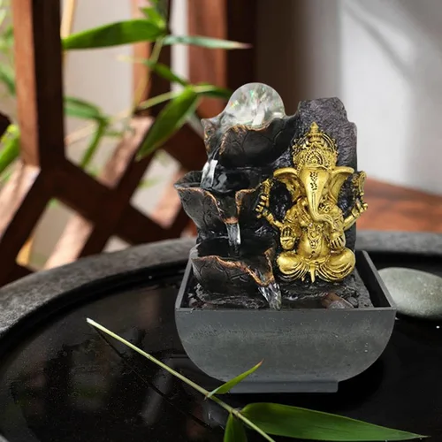 Vista 3 de Ganesha - Estatua de mesa, fuente de mesa, escultura de elefante, figuras de elefante hechas a mano para bar, cafetería, acento decorativo, regalo