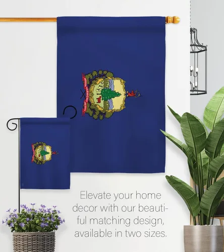 Vista 8 de HS191546-P3 Vermont Americana States Decorative Vertical, House Flag Set 28"x 40" w/Flagpole, Multi