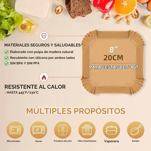 Vista 2 de Boribim Revestimientos de papel para freidora de aire de 8 pulgadas, 360 forros desechables cuadrados para freidora de aire, accesorios para 8
