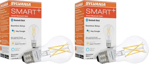 Vista 9 de Sylvania Smart+ Bluetooth - Bombilla LED A19 de filamento transparente, color blanco suave, compatible con Alexa, Apple HomeKit y Google Assistant
