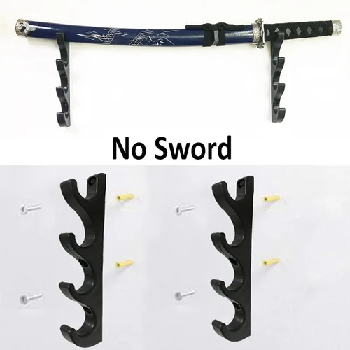 Vista 3 de Pmsanzay Soporte de espada de pared de cuatro capas – Soporte, gancho, soporte para colgar – Fácil de instalar – Sin espada – Paquete de 2