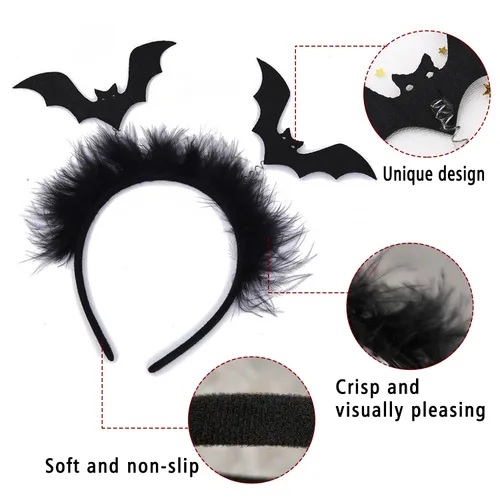 Vista 3 de Diadema de Halloween con diseño de murciélago negro para mujeres y niñas, accesorios para el cabello, cosplay, maquillaje, fiesta, fotos, decoración