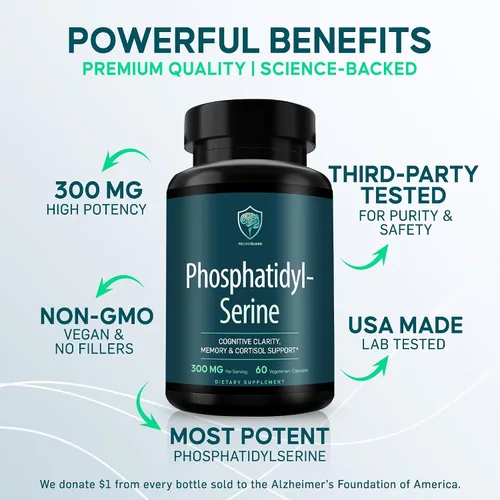 Vista 2 de Suplemento de fosfatidilserina - Nootrópico prémium para la salud cerebral, la memoria, el enfoque y el estrés - 300 mg de lecitina de girasol, sin