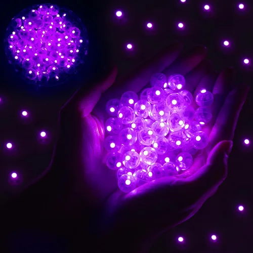 Vista 9 de 50 luces de globo, mini luces LED, redondas, largas esperas, lámpara de bola para linterna de papel, fiesta de cumpleaños, Navidad, Halloween, Azul