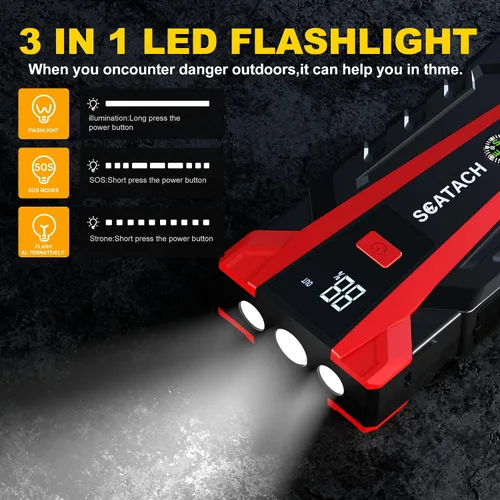 Vista 5 de Scatach Jump Starter, 6000A batería Jumper Starter Portable 12V Jump Box CORAL ROJO