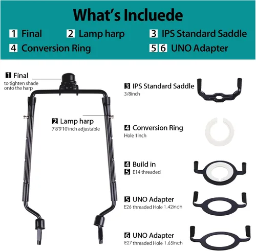 Vista 2 de Soporte de arpa de pantalla de lámpara de 7, 8, 9, 10 pulgadas, kit de arpa de lámpara ajustable, compatible con estándar IP 3/8, E14, E26, E27