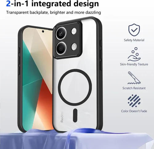 Vista 138 de Funda magnética transparente compatible con Xiaomi 17T, color negro 2 en 1 PC + TPU cubierta de teléfono a prueba de golpes, carcasa protectora
