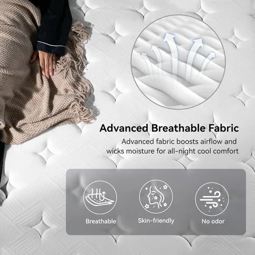 Vista 4 de Colchón doble, híbrido de 10 pulgadas con espuma viscoelástica, gel