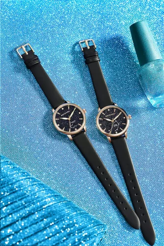 Vista 5 de BRIGADA Relojes de constelación de cristal luminoso para mujer con correa de cuero negro impermeable para mujer