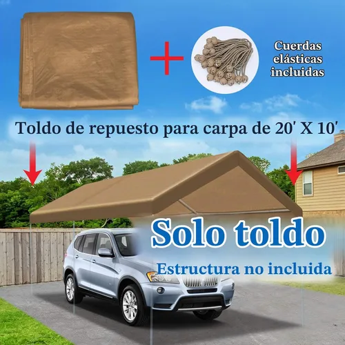 Vista 3 de BenefitUSA Canopy ONLY Toldo de repuesto de 10 x 20 pies, para exteriores, cubierta de lona con bolas elásticas (bronceado)