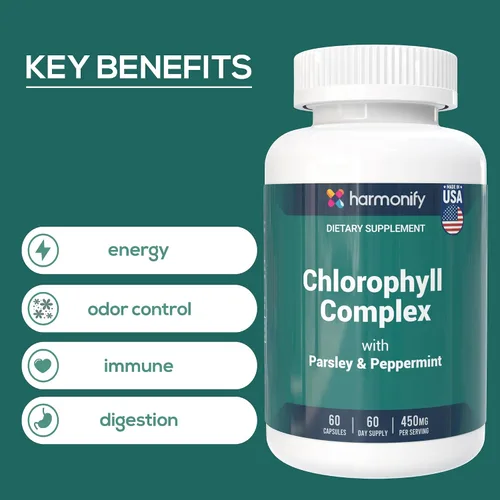 Vista 6 de Cápsulas de clorofila de 450 mg, píldoras naturales de clorofila para mujeres y hombres - Suplemento de clorofila altamente biodisponible - 120