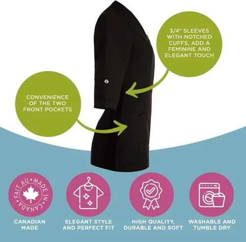 Vista 2 de Abrigo de laboratorio para mujer uniforme para spa esteticista dental cuello de cisne