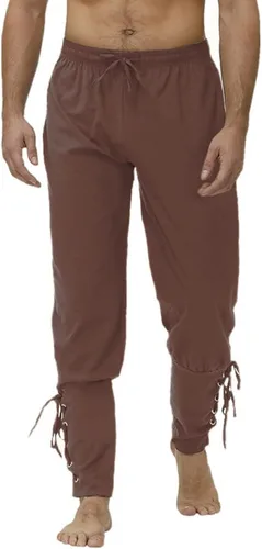 Vista 4 de Pantalones medievales de tobillo cónico con puños cónicos para hombre, disfraz vikingo, navegante, pirata, renacentista, gótico, pantalones casuales
