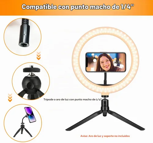 Vista 6 de Soporte de teléfono con anillo de luz, fuerte soporte magnético para anillo de luz y trípode, adaptador flexible de montaje de trípode