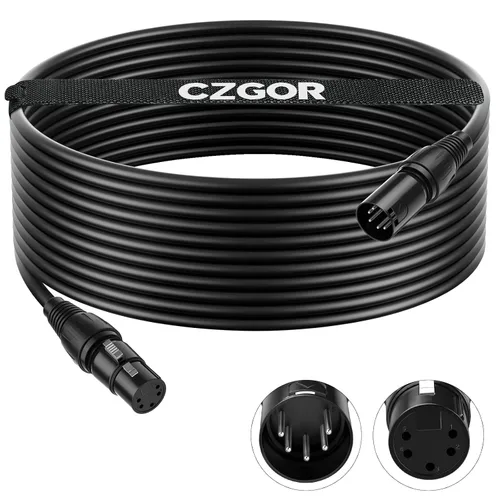 Vista 8 de Cable DMX de 5 pines de 10 pies, cable DMX flexible de 5 pines XLR macho a hembra, cable de iluminación de 5 pines para luces de escenario, señal