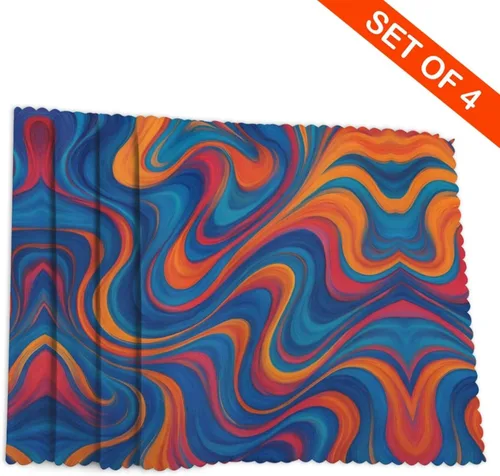 Vista 4 de Rectangular Placemats Set of 4, Heat Resistant Abstract Marbling Printed Kitchen Dining Table Mats