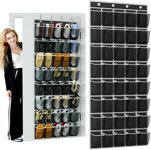 Vista 15 de homyfort Organizador de zapatos sobre la puerta, 24 bolsillos grandes de malla transpirable, estante colgante para zapatos que ahorra espacio