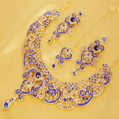 Vista 71 de Conjunto precioso de collar con look real Indian Bollywood, maravillosamente decorado, conjunto de collar adornado para mujer.