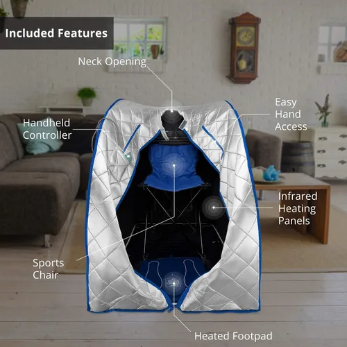 Vista 3 de Durasage sauna infrarrojo personal de interiores, con almohadilla para pies y silla, extragrande, color plateado