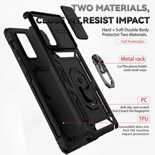 Vista 3 de Funda para Galaxy Note 20 5G, Samsung Note 20 N981U con protector de pantalla de vidrio templado y cubierta para cámara deslizante, soporte