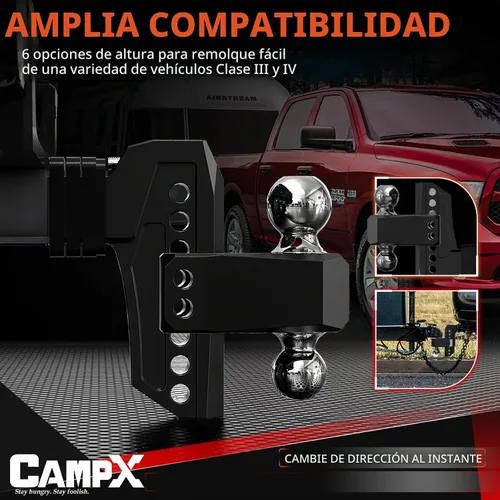 Vista 6 de Enganche de remolque ajustable para receptor de 2 pulgadas de caída Receptor de 2 pulgadas-Negro