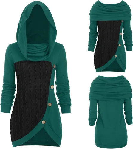 Vista 3 de Suéteres asimétricos para mujer, color retazos, estilo irregular, suéter de punto para mujer, suéter cálido