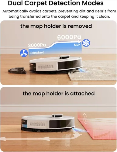 Vista 5 de Lefant Robot aspirador y trapeador M2L Plus LiDAR, prevención de obstáculos PSD de 190°, succión fuerte de 6000Pa, capacidad de 75 días, mapeo