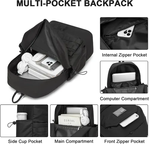 Vista 3 de seyfocnia Mochila de gimnasio para hombres, mochila táctica militar, bolsa de viaje con compartimento para zapatos, bolsa de gimnasio deportiva
