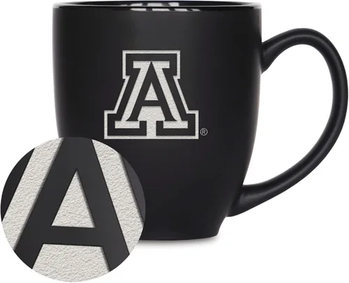 Vista 253 de Rico Industries - Taza de cerámica mate negra con grabado láser estándar de 15oz para NCAA (escuelas T & U) - Para bebidas calientes o frías