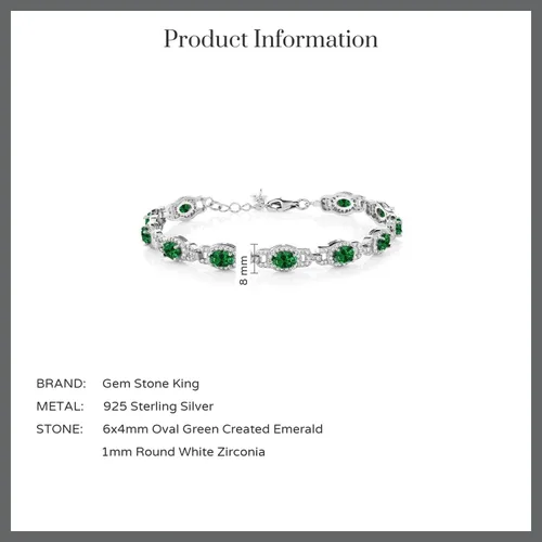 Vista 5 de Gem Stone King Pulsera de tenis de plata de ley 925 ovalada verde simulada para mujer (7.45 quilates, 7 pulgadas, con extensor de 1 pulgada), Plata