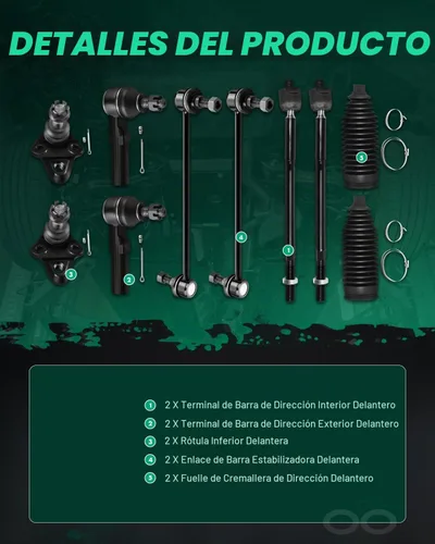 Vista 3 de SCITOO Kit de suspensión delantera de 10 piezas, rótula inferior, extremo de barra de acoplamiento exterior interior con barra estabilizadora