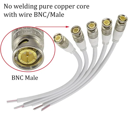 Vista 3 de Cable de extensión BNC de video BNC a cable desnudo, conector de extremo abierto, cable de extensión B-N-C, cable de cola macho para vigilancia