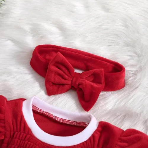 Vista 5 de YINGISFITM My First Christmas Baby Girl Outfit Newborn Furry Santa Cute Red Christmas Dress Romper Xmas Clothes