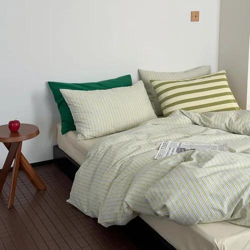 Vista 31 de mixinni Juego de funda de edredón vintage a rayas, tamaño twin, juego de ropa de cama de 3 piezas, 100% algodón lavado, suave y transpirable, funda