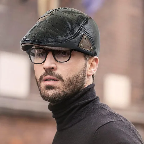 Vista 6 de Sombrero de periódico clásico para hombre, gorra plana de piel sintética, sombrero de hiedra de cabbie, sombrero de Gatsby para conducir, caza