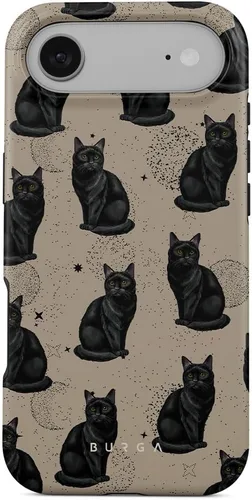 Vista 80 de BURGA-Funda p/teléfono compatible c/iPhone 14 Plus, carcasa rígida híbrida de 2 capas + Funda protectora de silicona, almendras latte a lunares