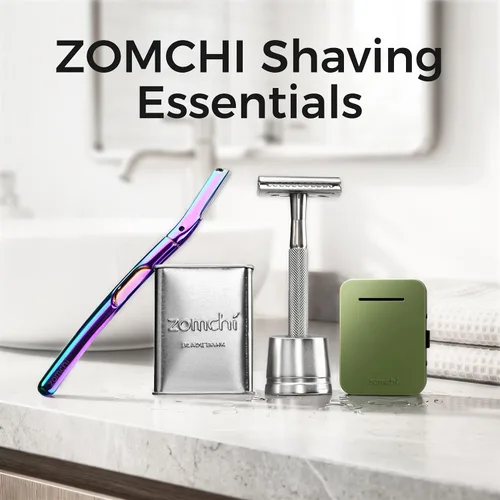 Vista 9 de ZOMCHI Maquinilla de afeitar de seguridad de doble filo para hombres y mujeres, maquinilla de afeitar de metal con 5 cuchillas de afeitar de Navaja