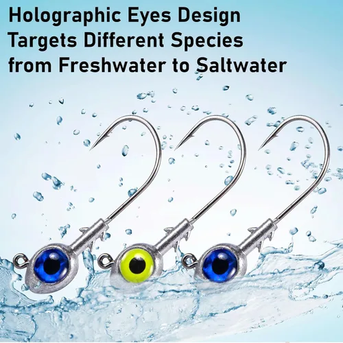 Vista 6 de Dr.Fish Paquete de 10 Señuelos con Ojos de Pesca Ojos 3D Cabezas de Trucha Anzuelo para Lubina Señuelo Nadador de Agua Salada Cabezas de Jig de Agua