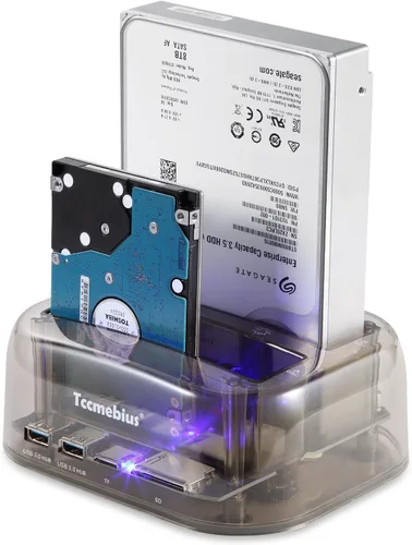 Vista 8 de TCC-S865 USB 3.0 a SATA IDE Dual Slots Externo Transparente Disco Duro Estación de Acoplamiento con Lector de Tarjetas y 2 Puertos USB 3.0 Hub