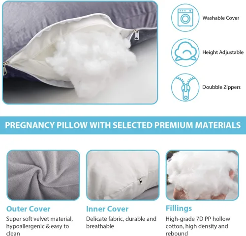 Vista 7 de BATTOP Almohada de embarazo para dormir, almohada de maternidad de cuerpo completo con funda extraíble lavable, soporte para espalda, caderas
