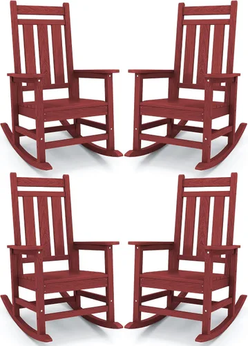 Vista 22 de Mecedora de exterior KINGYES, Mecedoras de patio para todo clima para porche, Sillas mecedoras de exterior de HDPE con respaldo alto para adultos
