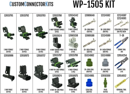 Vista 2 de Delphi Weather Pack Pro Kit WP-1505 con 2 herramientas de engarzado: conectores eléctricos automotrices sellados resistentes a la intemperie