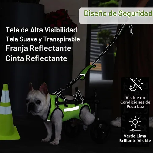 Vista 5 de Silla de ruedas ajustable para patas traseras, para perros de todas las razas, incluye chaleco de alta visibilidad, correa y elevación