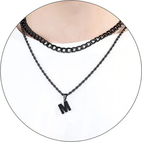 Vista 87 de SENRAN Collar con inicial en capas de la A a la Z para hombre, cadena de cuerda torcida de acero inoxidable de 18 a 20 pulgadas, dije de letra